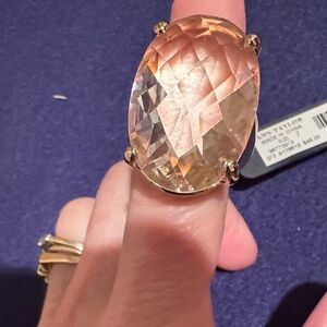 Ann Taylor Glass Oval Cocktail Ring - clear stone Gold Setting